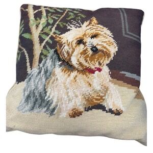 Vintage Yorkie Yorkshire Terrier dog pillow Accent Throw Needlepoint READ